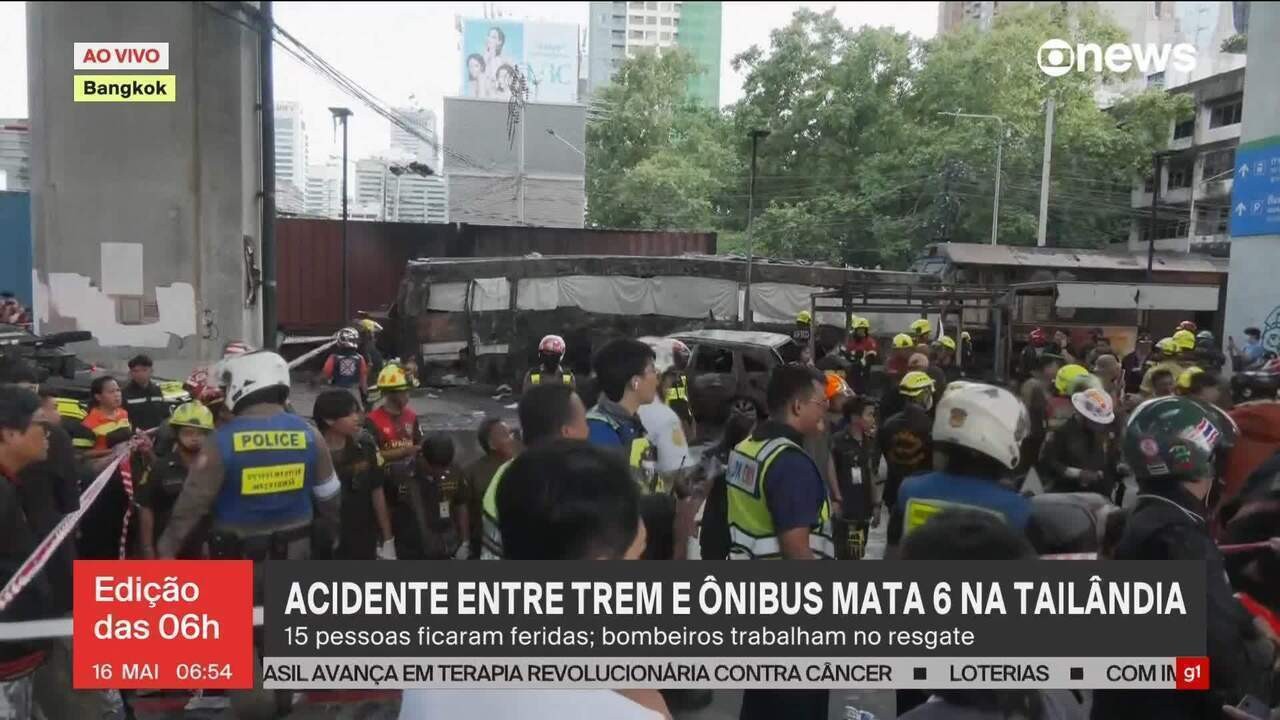 Acidente entre trem e ônibus deixa 8 mortos e 35 feridos em Bangkok, na Tailândia