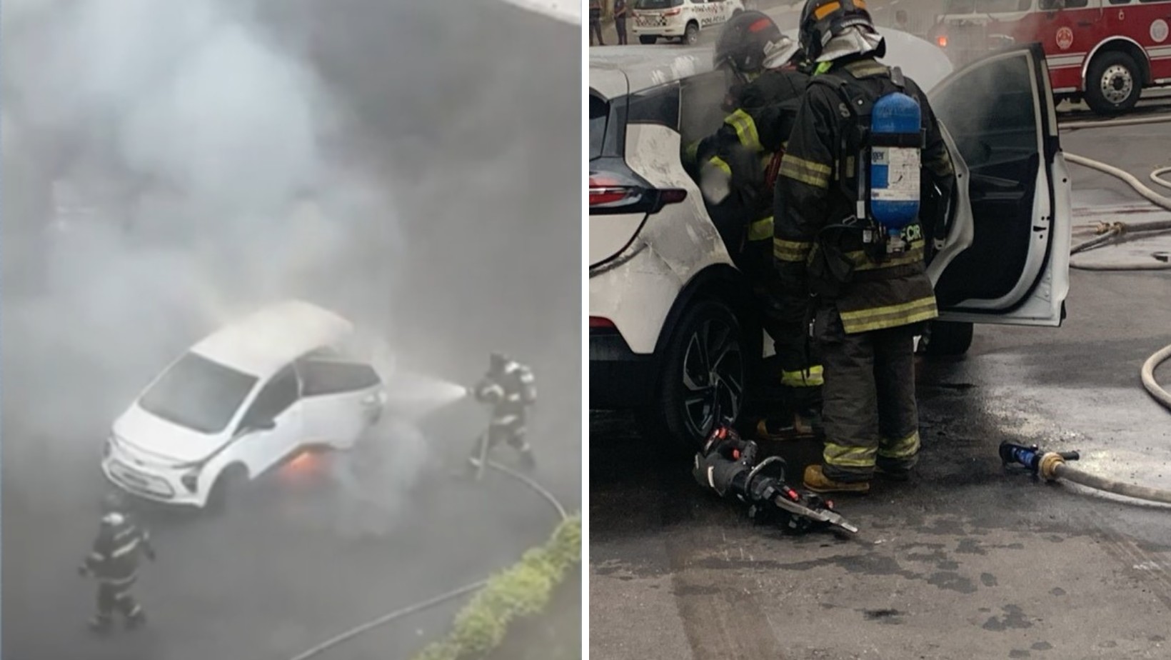 Incêndio seguido de explosão em carro elétrico: como é feito o combate às chamas pelos bombeiros