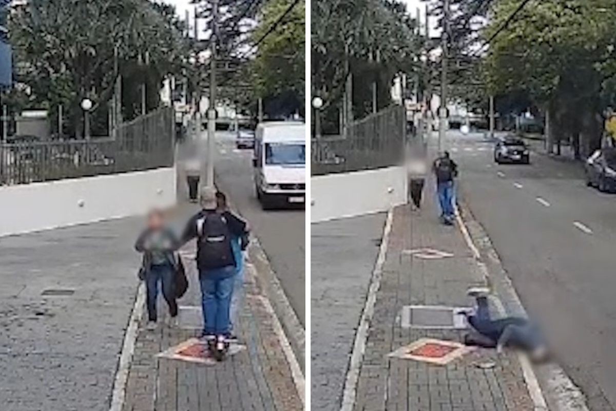 VÍDEO: Idosa cai e bate a cabeça após tentativa de assalto por dupla em patinete em São José dos Campos