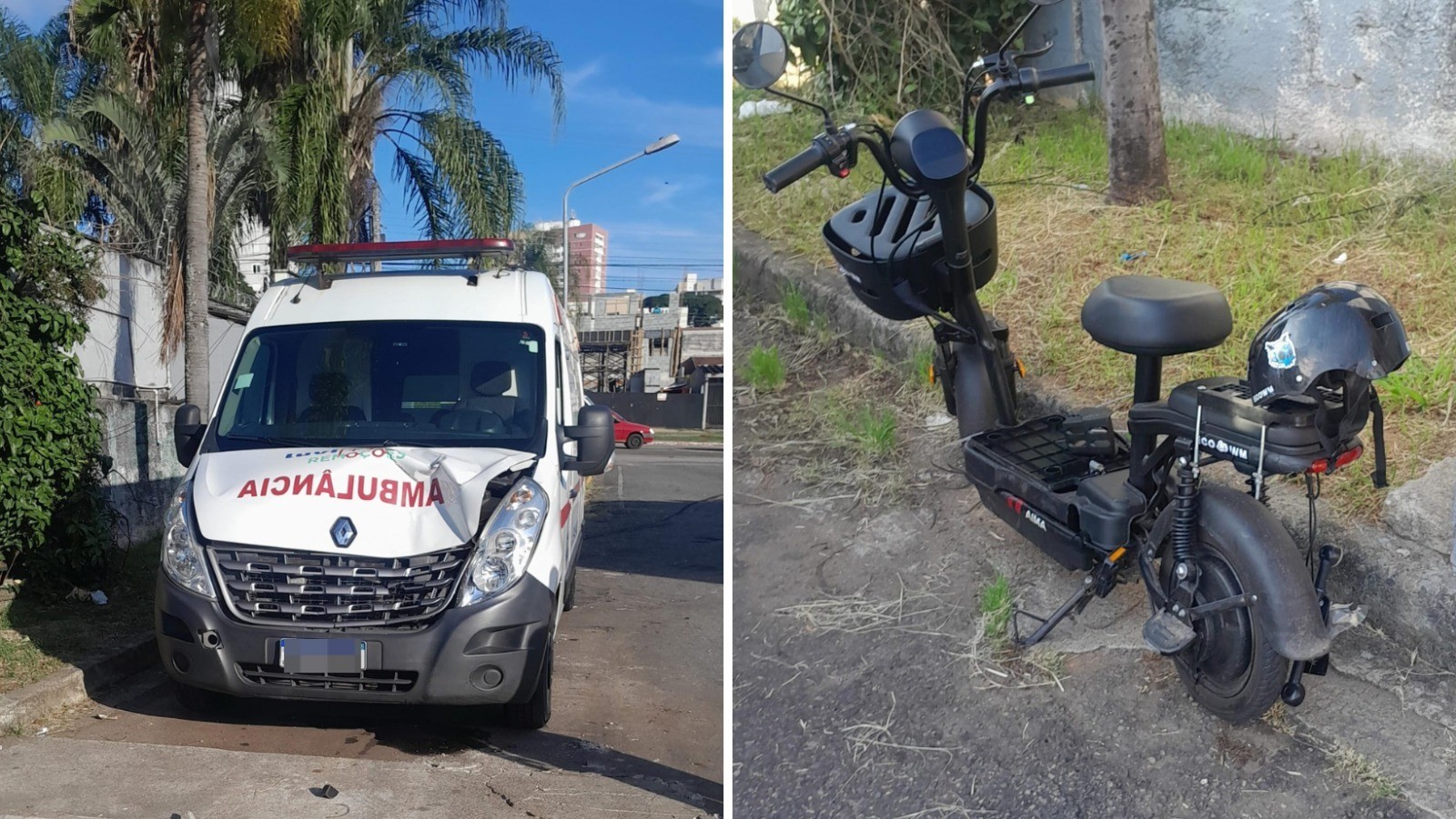 Colisão entre ambulância e moto elétrica deixa mulher e criança feridas em São José dos Campos